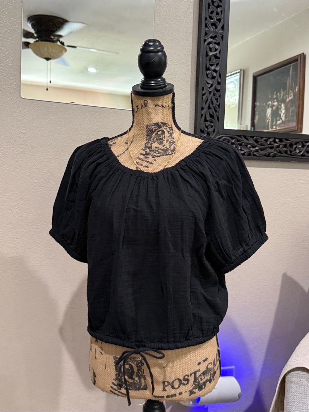 GAP Black Short Sleeve Gauze Top